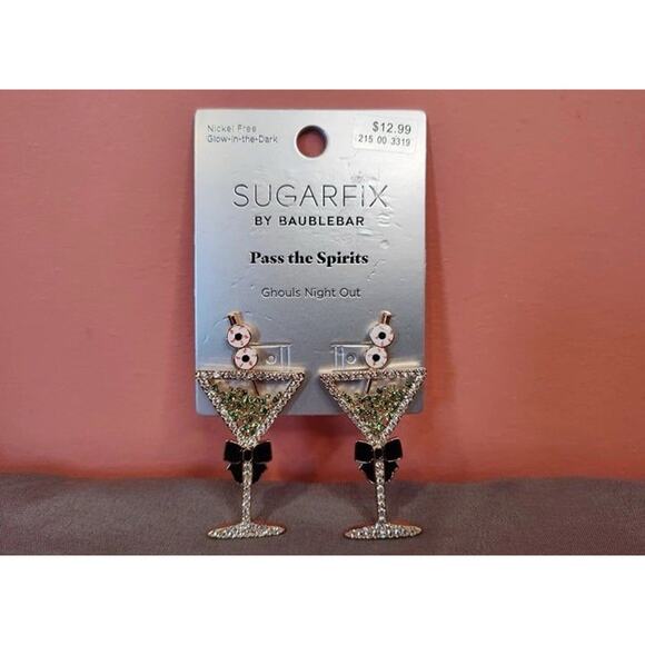 Sugarfix BaubleBar Pass the Spirits Martini Glass Earrings Halloween NWT Eyeball - Picture 1 of 3